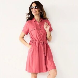 Croft & Barrow Coral Utility Knee Length Women's Shirt Dress Size Large
